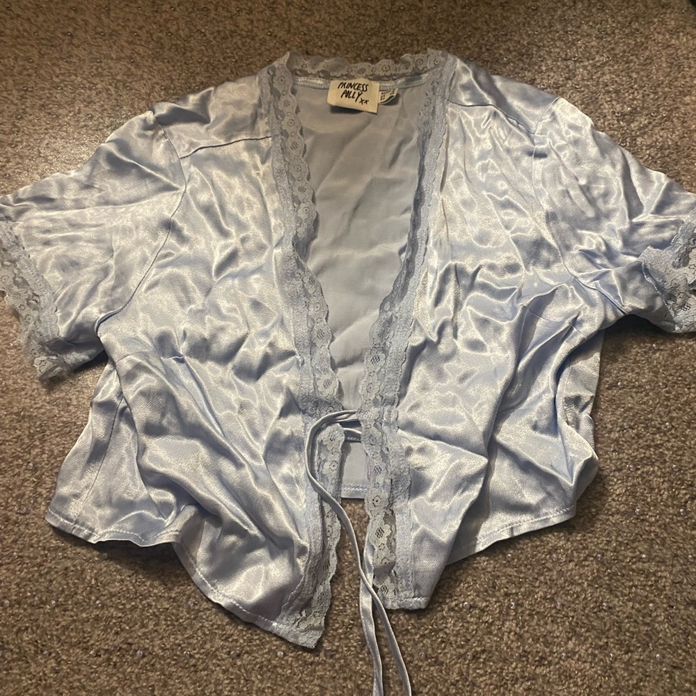 Princess polly blue silk and lace tie top! size 4!